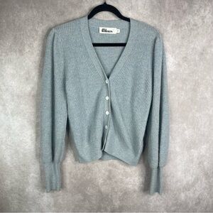 Jill Roberts Fisherman Knit Puff Sleeves Cashmere Cardigan In Blue Women's Sz S